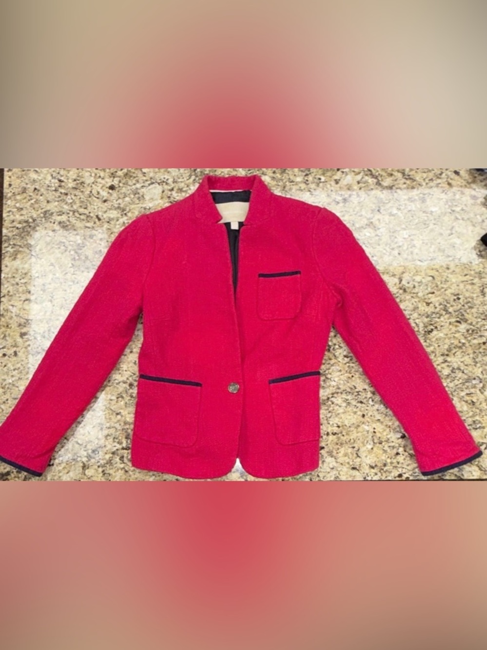 Banana Republic Bright Red Tweed Blazer with Contrast Trim